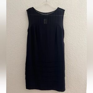 Ann Taylor Sleeveless Sheer Neckline Tiered Black Dress Size 10